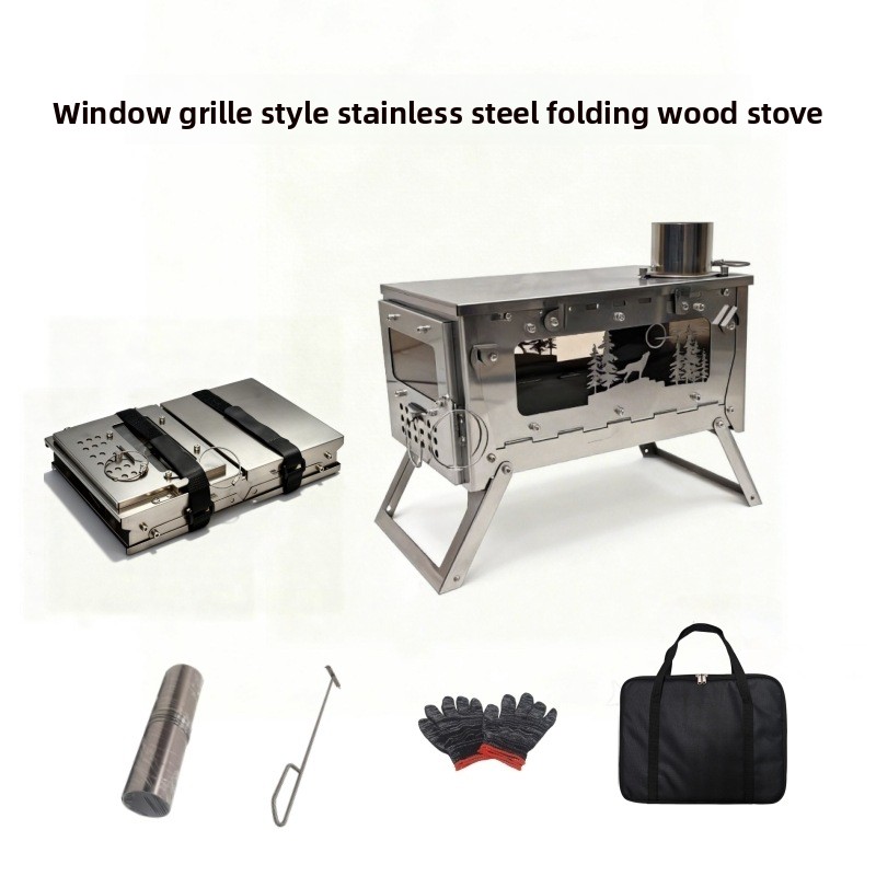 Outdoor Camping Oven - Stainless Steel Foldable Portable Wood Stove