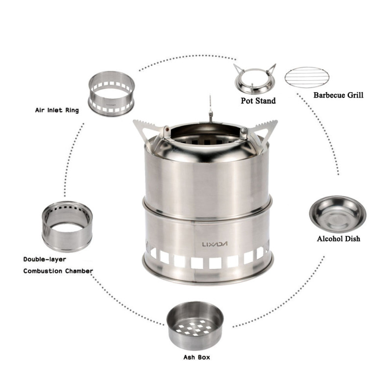 Lixada Stainless Steel Wood St - Outdoor Camping Wood Stove ulasan dan harga